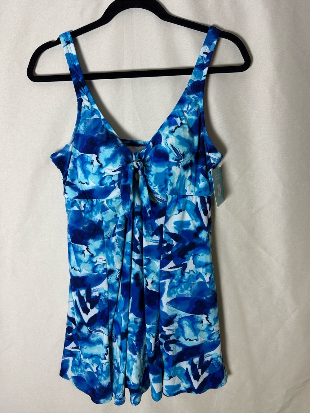 Bal Harbour Blue Watercolor Tie-Front One-Piece Swim Dress